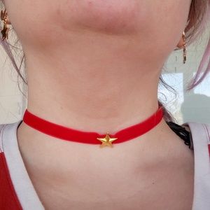 Sailor Mars Red velvet star Choker - 14" w/3" ext.
